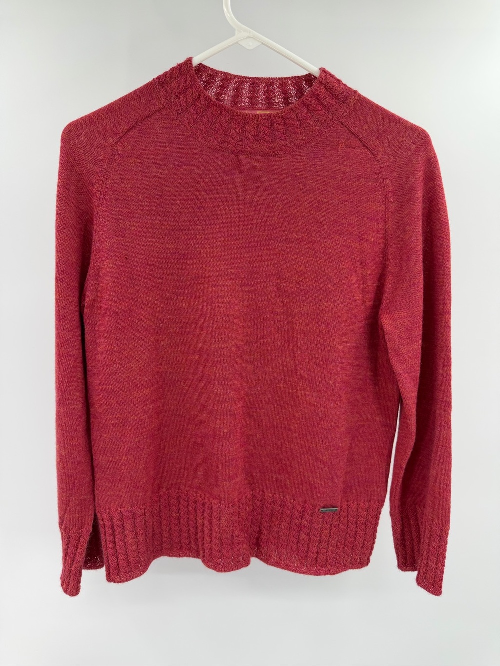 Kuna 100% Baby Alpaca Knit Sweater Red Orange Marled Small Flaw